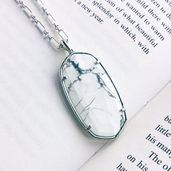 Kendra Scott Jewelry - NEW KENDRA SCOTT Faceted Reid White Howlite Silver Long Pendant Necklace AUTHENT